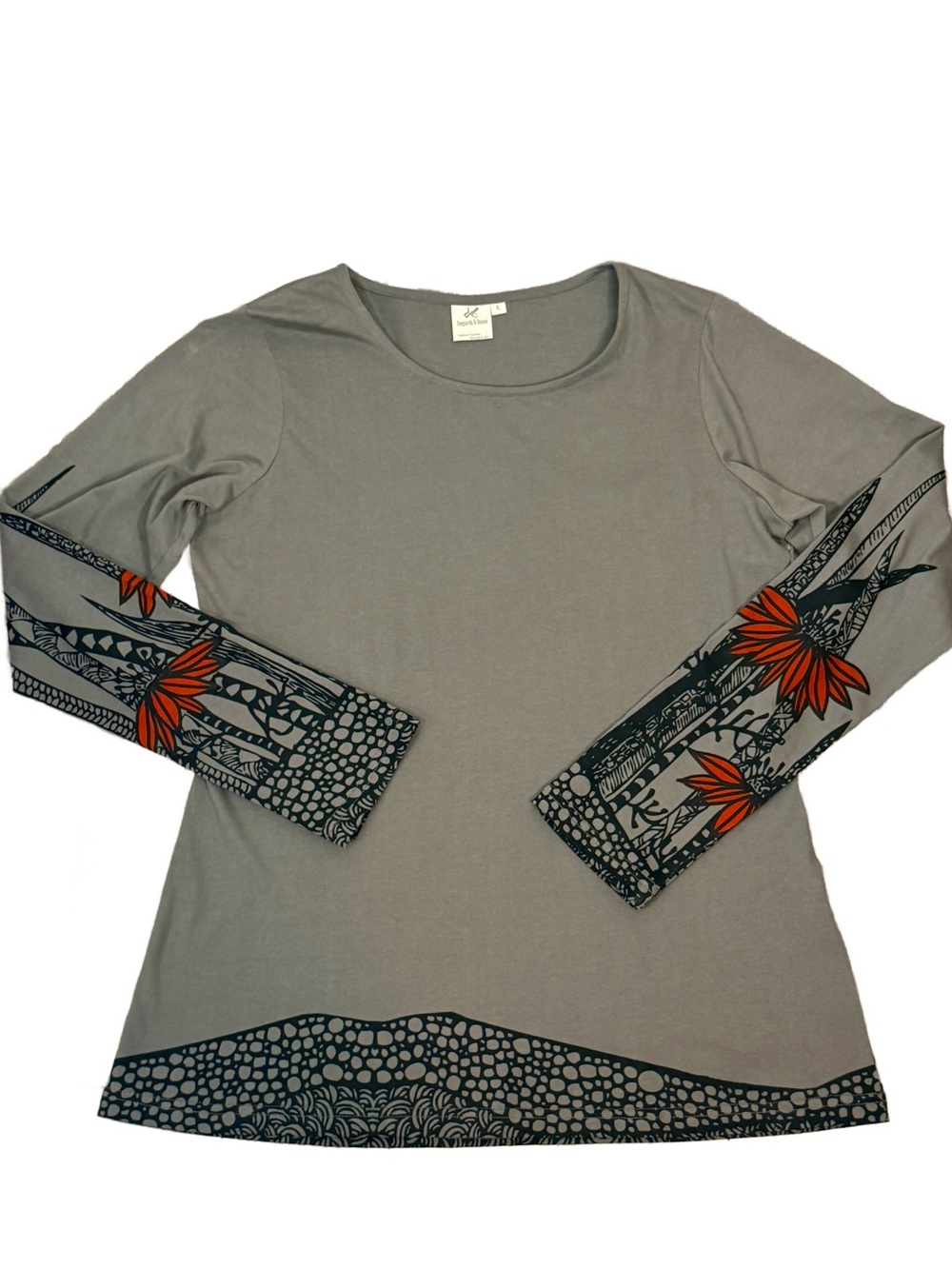 Leopards & Roses EUC Lagenlook HandBlock Top Made in Nepal Organic Cotton Lg